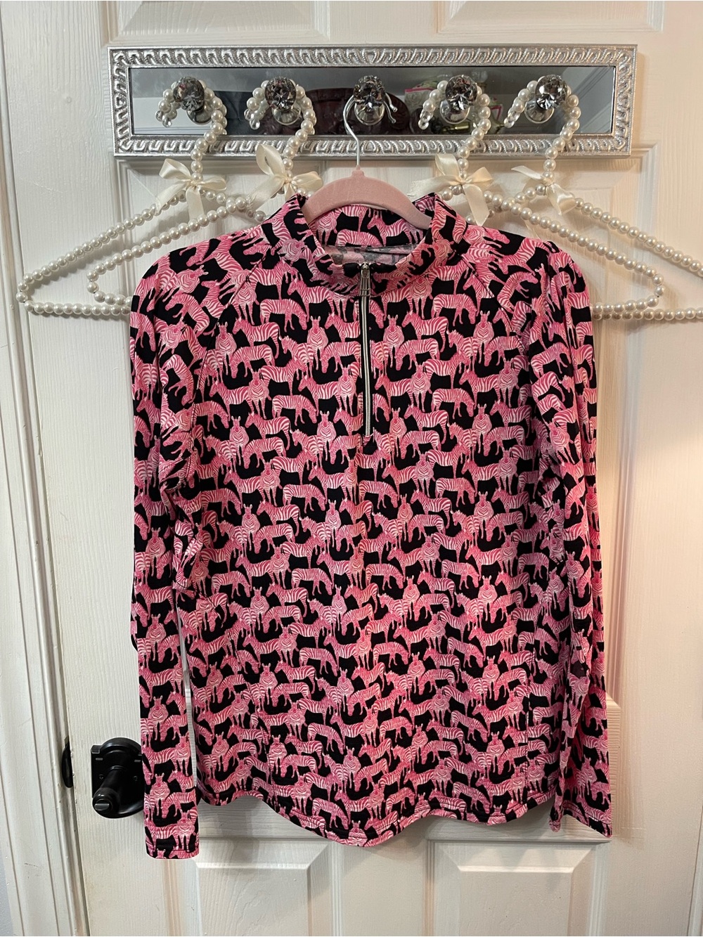 Sport Haley Pink & Black Zebra-Print Half-Zip Pullover